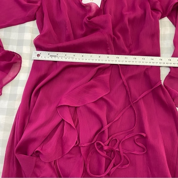 Wayf chiffon dress sheer wrap crepe dress pink woven flowy small - Picture 11 of 15